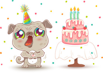 cute dog in birthday hat vector image