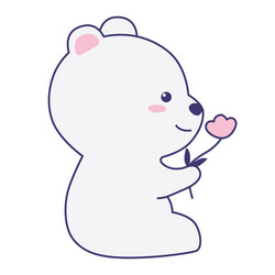 cute polar bear holding a flower flat design vector image