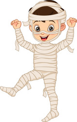 cartoon funny boy wearing in mummy costume vector image