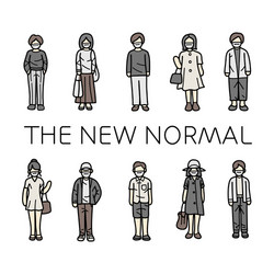 people in mask new normal line vector image