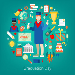 Graduation day party icons set vector