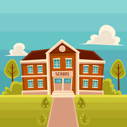 front view school building cartoon vector image