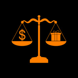 Gift and dollar symbol on scales orange icon vector