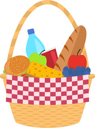 wicker picnic basket with a blanket vector image