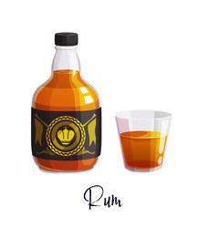 rum alcohol bottle and a glass with label vector image