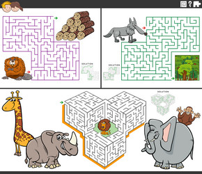 maze activity games set with cartoon animal vector image