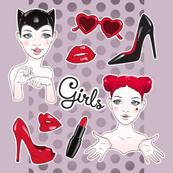 stickers set cartoon girls and accessories vector image