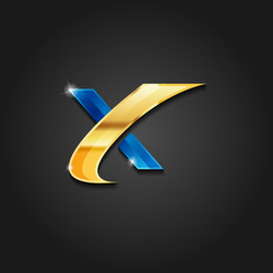 letter x shiny gold and blue metallic logo vector image