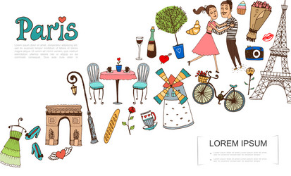 hand drawn paris elements concept vector image