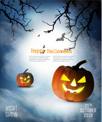 scary halloween background with pumpkins and moon vector image