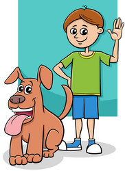 cartoon boy character with his pet dog vector image