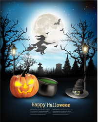 scary halloween background with pumpkin and moon vector image