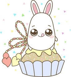 Kawaii of a cute rabbit on the sweet cupcake vector