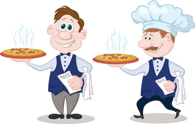 waiters deliver a hot pizza vector