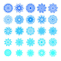 set of 25 blue bright hand drawing snowflakes vector image