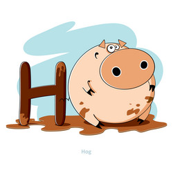 cartoons alphabet - letter h with funny hog vector image