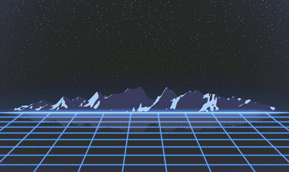 blue laser grid and mountain ridge silhouette vector image