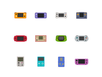 handheld game console icon set in colorful style vector image