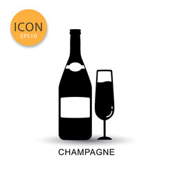 champagne bottle and glass icon flat style vector image