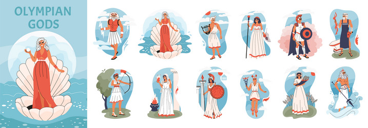 olympian gods compositions set vector image