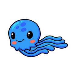 cute blue little jellyfish cartoon vector image