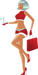 christmas girl is walking with persent and bag vector image