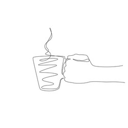 continuous one line mug with a hot drink in hand vector image