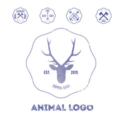 polygonal hipster logo with head of deer in violet vector image