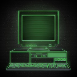 contour of retro computer in deep space 80s vector image