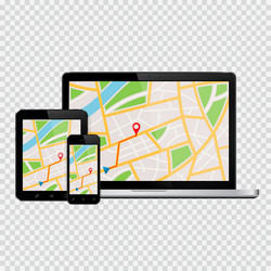 laptop tablet and mobile phone mockup with gps vector image