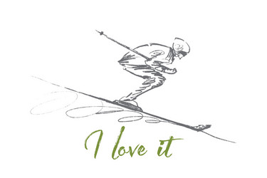 Hand drawn skier rolling down with lettering vector