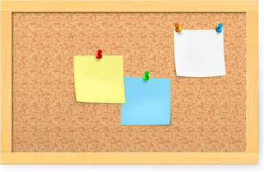 Realistic corkboard with pushpins and blank paper vector