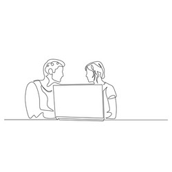 Continuous one line man and woman are sitting vector