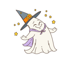 retro groovy halloween witch ghost character vector image