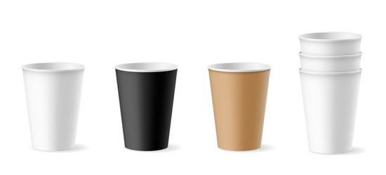 Set disposable cups for takeaway coffee or tea vector