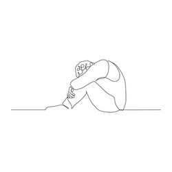 continuous one line man sitting on floor vector image