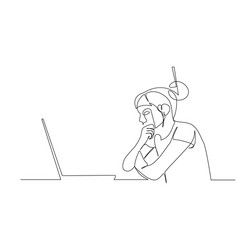 continuous one line woman sitting thoughtfully vector image