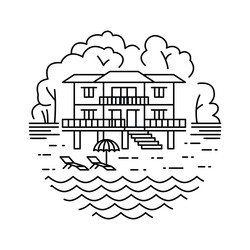 beach house on a tie icon design round line art vector image