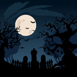 halloween night cemetery silhouette background vector image