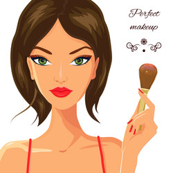 Attractive white woman applying blush fashion vector