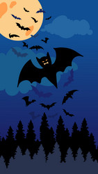 Cartoon bats flying in the sky at night vector