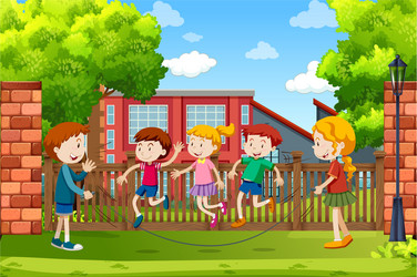 children playing outside scene vector image