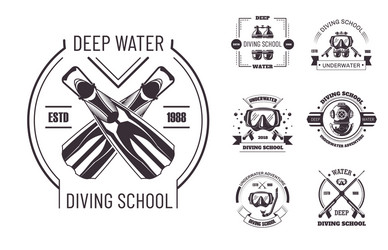 diving school deep water promo monochrome emblems vector image