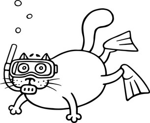 Cat with mask of a diver vector