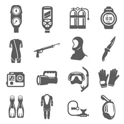 diving equipment bold black silhouette icons set vector image