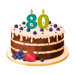 candle on birthday cake with 80 number age vector image