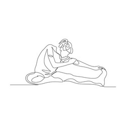 Continuous one line woman doing stretching legs vector