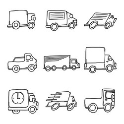 truck doodle icon set drawing sketch hand drawn vector image