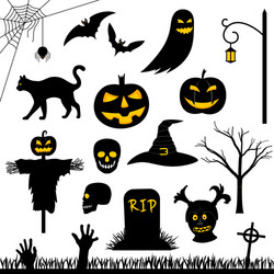 set of silhouettes for halloween party vector image