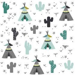 Hand drawn tent and cactus pattern vector